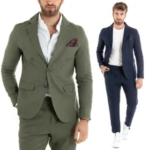 Traje Hombre de un Solo Pecho Lino Sartorial Chaqueta Pantalón Color Liso Varios - Imagen 1 de 84