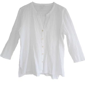Top bianco Eileen Fisher XS cotone biologico scatola voile scollo a V Hi-Lo manica 3/4 - Foto 1 di 6