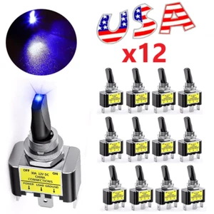 12x Blue LED Light 3Pin Rocker Toggle ON/Off Switch 30A 12V for Car Boat Marine - Picture 1 of 7