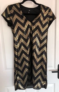 Ladies short cocktail party dress, black/gold sequin, size XS 6/8 - Picture 1 of 3