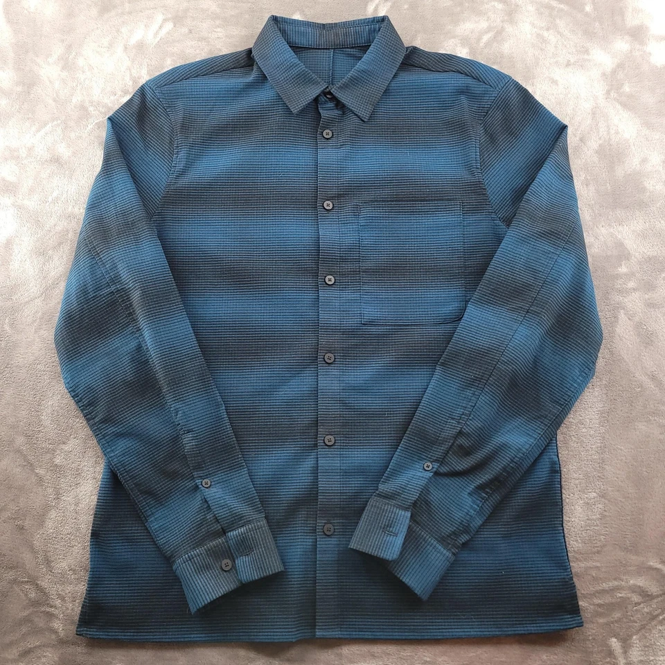 Lululemon Shirt Mens Large Blue Black Long Sleeve Button Front Stripe Casual - Image 1 of 4