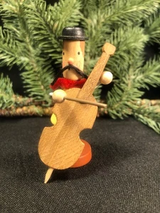 Vintage Christmas~ Wooden Figurine~ Playing Base Cello~ Figurine~ Germany - Picture 1 of 11