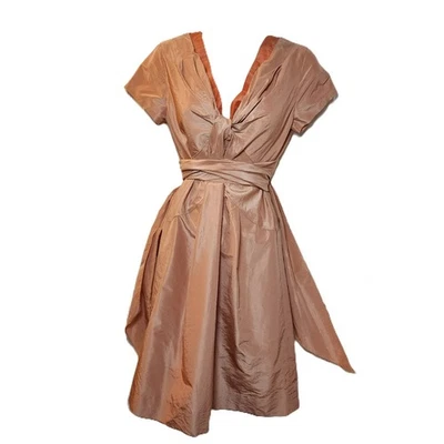 Nuevo con etiquetas Vestido Dupioni J.Crew Mezcla Seda Talla 2 | Rosa Rubor Manga Corta Corbata Cintura Foto 1 de 4