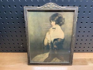 Vintage Wood Framed Portrait Print Of A Woman “Puzzled”? 11” X 9” - Picture 1 of 14