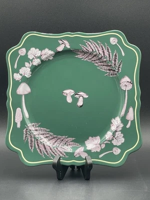 Anthropologie Elin Holly Stoneware Dinner Plate Emerald Green Feathers 10" New - Image 1 of 4