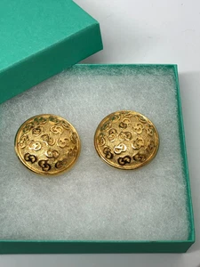 Pendientes Clip Logotipo CD Christian Dior Botón Tono Dorado Diseñador Firmado De Colección - Imagen 1 de 8