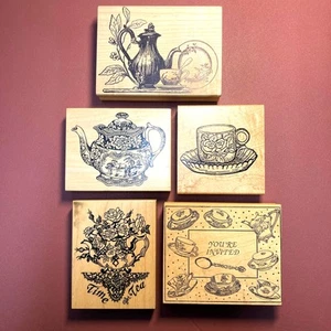 PSX K-1362 Time For Tea Wood Mounted Rubber Stamp PLUS MORE - 5 STAMPS TOTAL - Picture 1 of 5