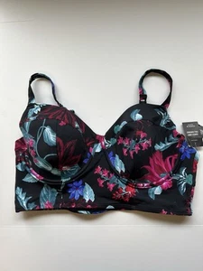 TORRID Plus Size 1 D/DD Longline Bikini Top Black Floral Underwire NWT Swimwear - Picture 1 of 3