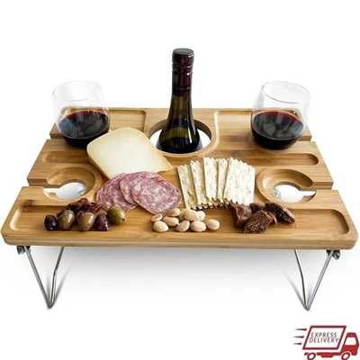 Mesa de picnic plegable ligera de bambú con soporte para copa de vino fiestas al aire libre nueva Foto 1 de 4