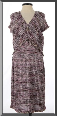 St John Knits Tweed Fringed Dress Orchid Lavender Multi Sz 12 NWT $1995 - Image 1 of 4