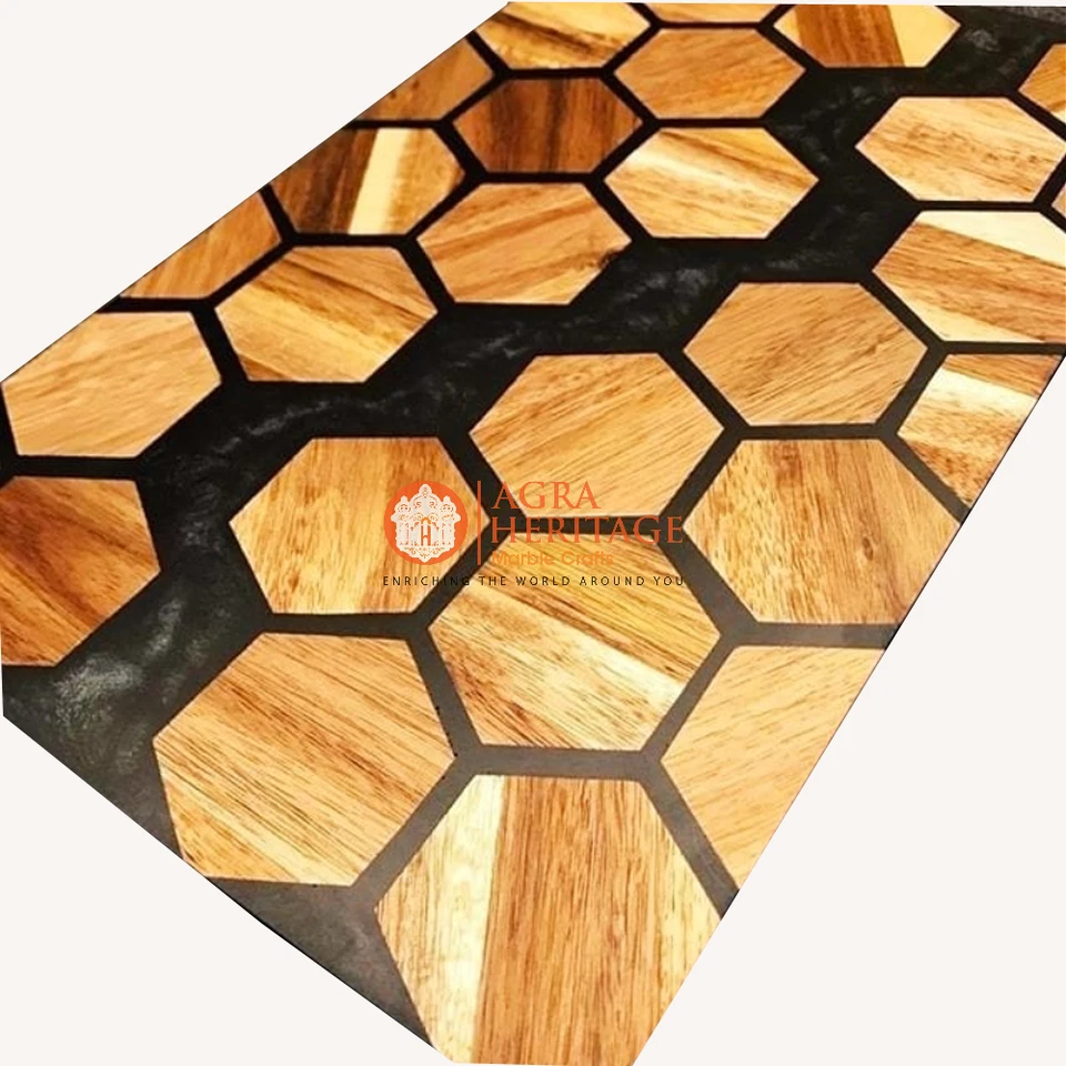 Handmade Dining Epoxy Table Honey Cube Acacia Black Resin Interior Hallway Decor - Image 1 of 1
