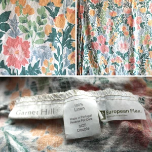4 Pc Set Garnet Hill Double Sheet Set 100% Linen Floral Flat Fitted 2 Standard - Picture 1 of 9