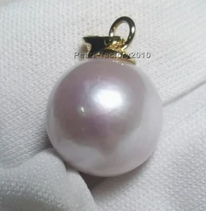 huge Round 13-14MM NATURAL WHITE SOUTH SEA PEARL PENDANT NECKLACE 14K gold - Picture 1 of 3