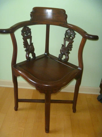 Antique Chinoiserie Hongmu Corner Chair, Fruit & Branch Carved Design, Beautiful Cover