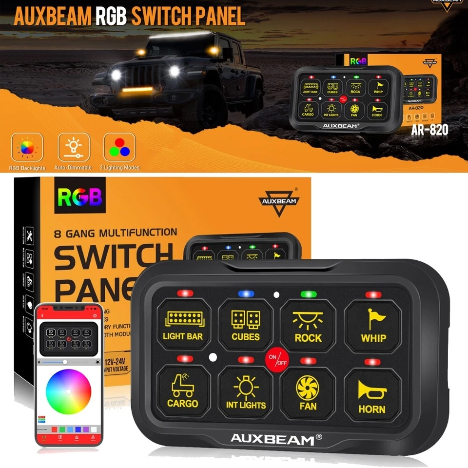 Para Peterbilt Kenworth RGB 8 velocidades Interruptor Panel Barra de luz Sistema de relé Bluetooth Foto 1 de 4