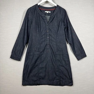 Boden Dress Womens 8 Blue Denim Pocket Button Casual Minimalist Dark Wash Chic - Picture 1 of 12