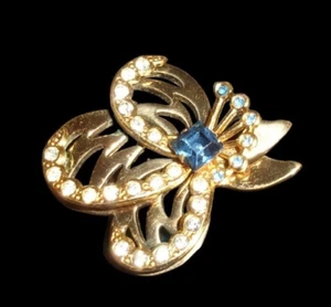 Vintage Gold Tone Rhinestone Bow Brooch - Picture 1 of 10