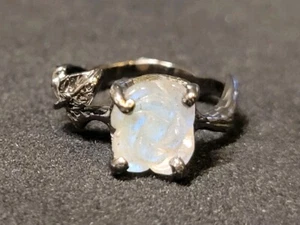 Natural Carved Flower Labradorite 925 Sterling Silver Size Ring 7 0635 - Picture 1 of 7