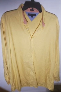 Tommy Hilfiger Mens Yellow White Button Long Sleeve Shirt 17 32-33 - Picture 1 of 6