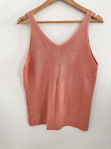Damen Geripptes Zopfmuster Ärmellos Tank Top Pfirsich Koralle Baumwollmischung Größe L - Bild 1 von 6