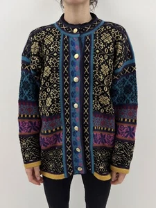 Vrikke Irene Haugland Zahl Knit Cardigan Style Norway Sweater Multicolor  Vtg - Picture 1 of 11