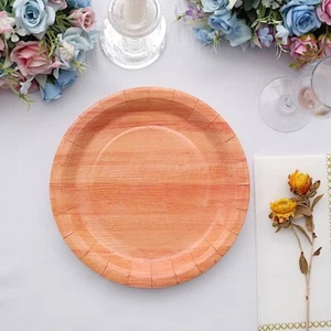 25 Natural 10 in Round Disposable Paper PLATES Wood Grain Design Party Events - Picture 1 of 9
