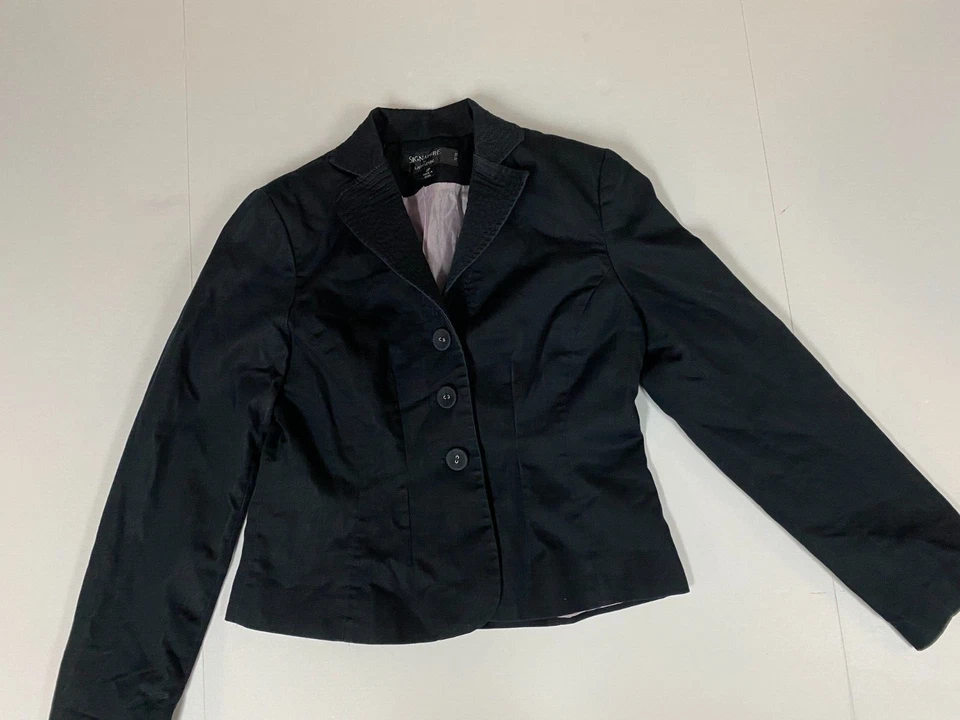 Blazer Signature by Larry Levine para mujer 2 Petites azul tres botones Foto 1 de 4