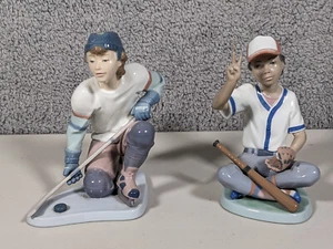Lladro Porcelain Figurines 6108 Hockey Player & 6137 Baseball Star - Picture 1 of 8
