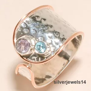 ANILLO DE BANDA DE PLATA ESTERLINA 925 AZUL AMATISTA TOPACIO SÓLIDO JOYERÍA HECHO A MANO VV7545 - Imagen 1 de 1