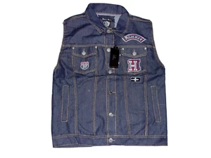 Unisex Bare Fox 26 blue denim vest with patches size M-L - Picture 1 of 3