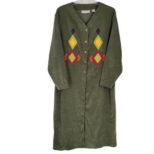 KATE SPADE Maxi abito cappotto vintage Kate & Co. verde con bottoni 26 W ecopelle scamosciata argyle western