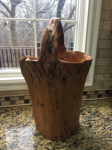 Whimsical Folk Art - Hand Carved Wooden Basket with Handle Cover