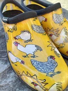 Sloggers Chicken Hen Yellow Waterproof Rain and Garden Mule SlipOn Shoe Women 8