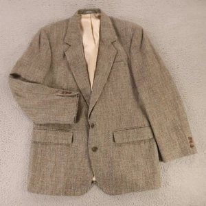 VTG Tweed Jacket M Brown Houndstooth Check Windowpane 100% Wool USA 42R - Picture 1 of 14