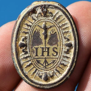 UNIQUE 1600s ST IGNATIUS LOYOLA CATHOLIC MEDAL ANTIQUE IHS EMBLEM PENDANT - Picture 1 of 5