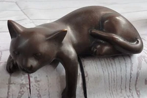 Katze Kätzchen Katzenliebhaber Sammler Buchstütze Bronzeskulptur klassisch modern Kunstwerk - Bild 1 von 10