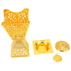 Frankincense Resin Burner Gold Honeycomb Floral Patterns Multifunctional Incense - Picture 1 of 12