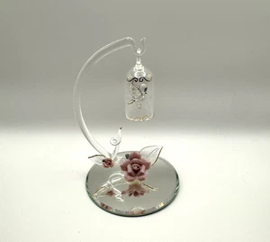 Glass Baron 1999 elegante pájaro colgante de vidrio soplado a mano en jaula con rosa rosa 5" - Imagen 1 de 5