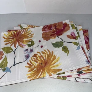 Placemats Floral on White Dining Set of 6 Reversible Heat Resistant 18" x 13" - Picture 1 of 6