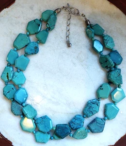 JAY KING DTR Sterling Silver Geometric Shaped Double Strand Turquoise Necklace - Picture 1 of 7