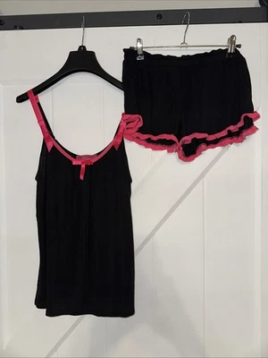 Топ и шорты Betsey Johnson Intimates пижама с черной розовой отделкой размер S - Изображение 1 из 4