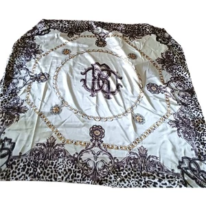 Womens Shawl Silk Scarf Chain Leopard Brown Beige Elegant Classic 36" x 36" FALL - Picture 1 of 7