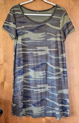 NUEVO Vestido Camiseta Camuflaje Manga Corta Cuello Redondo Para Mujer Talla Mediana Foto 1 de 4