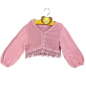 Zara Kids Little Girls Cotton Gauze Lace Blouse Slight Crop Long Sleeve Size 8 - Picture 1 of 9