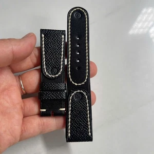 22/20 mm Padded BL ACK  Genuine Cow  Leg LEATHER SKIN WATCH STRAP BAND Custom - Picture 1 of 16