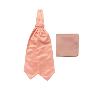 New Men's Polyester Ascot Cravat Necktie hankie set Wedding Formal party Peach - Picture 1 of 4