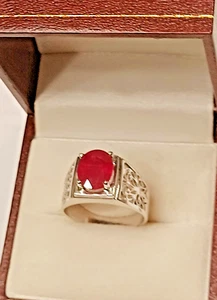 Ruby Ring, Genuine, Natural Ruby Gemstone, Solid Sterling Silver 925, Size 8. - Picture 1 of 3
