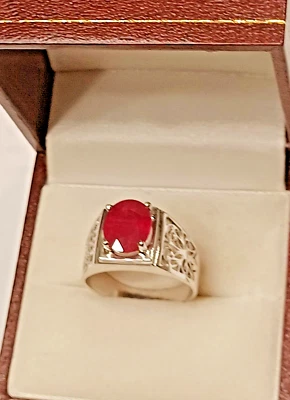 Ruby Ring, Genuine, Natural Ruby Gemstone, Solid Sterling Silver 925, Size 8. - Image 1 of 3