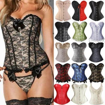Women Lace Fancy Rouge Overbust Corset Lingerie The Hen Night Party Sexy Skirt - Image 1 of 4