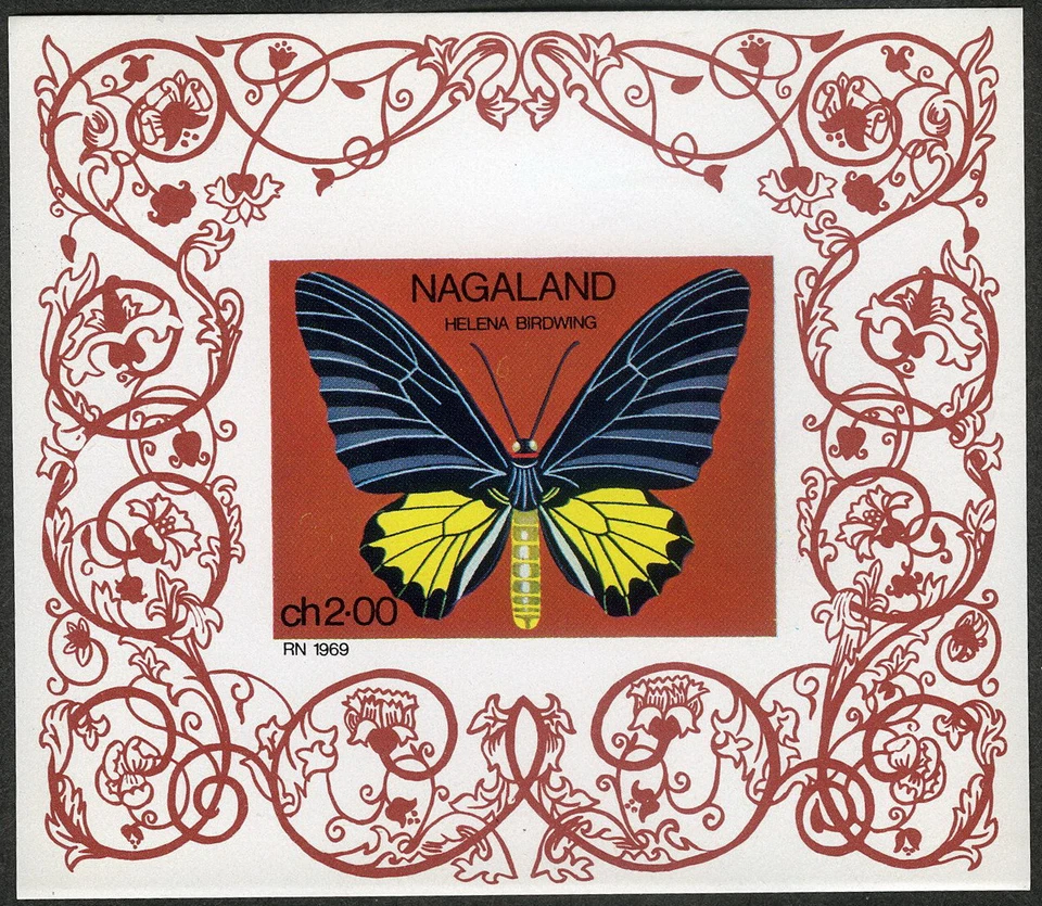 Сувенирный лист Helena Birdwing Butterfly 1969 Nagaland как новый без наклеек и следов - Изображение 1 из 1